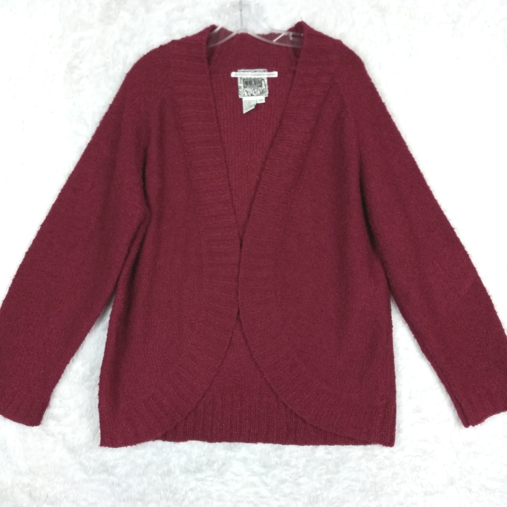 Vtg Curio Womens Sweater Cardigan Wool Blend Red Open Front Knit Round Plus 2X